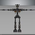 Detailed Mechanical Robot Character Featuring Large Eyes Outstretched Limbs Metal Gears And Chains