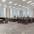Spacious Bright Conference Room Interior With Large Windows And Long Tables Chairs