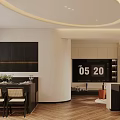 Modern Dining Living Room Design With Sofa Coffee Table Rug And Natural Light Wooden Shelves