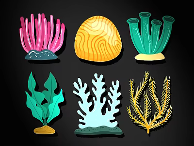 Vibrant Cartoon Coral And Seaweed Shaped Wall Decor For Home Decoration 3d model