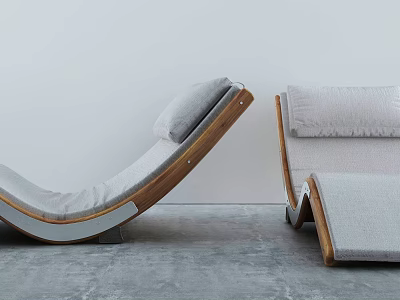 Modern Lounge Chair Design With Wooden Frame Gray Cushion And Curved Structure 3d model