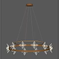 Elegant Chandelier With Golden Circular Frame And Transparent Flower Decorations Hanging On Gray Background