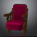 Elegant Vintage Wooden Armchair With Red Upholstered Seat And Carved Arms