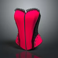 Pink Fashionable Corset With Black Lace Trim And Back Zipper Satin Material