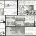 Various Black And White Artistic Patterns Collection Including Landscape Tree And Geometric Designs 3d model