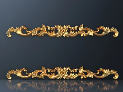 Golden Carved Decorative Strips Featuring Intricate Floral And Leaf Patterns 3d model