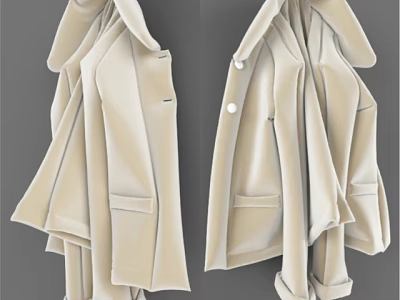 Hanging Beige Coats with Lapels Buttons Pockets on Grey Background 3d model