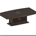 Elegant Dark Wooden Office Desk With Gold Accents And Decorative Panel Design
