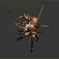 Fantasy Game Character With Fox Ears Long Orange Hair Wielding Multiple Swords Dynamic Pose