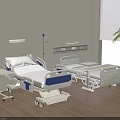 Modern Adjustable Medical Beds In Hospital Room With IV Stand And Equipment Panels