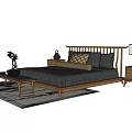 Modern Wooden Double Bed Interior With Dark Bedding Bedside Tables Table Lamp And Side Table