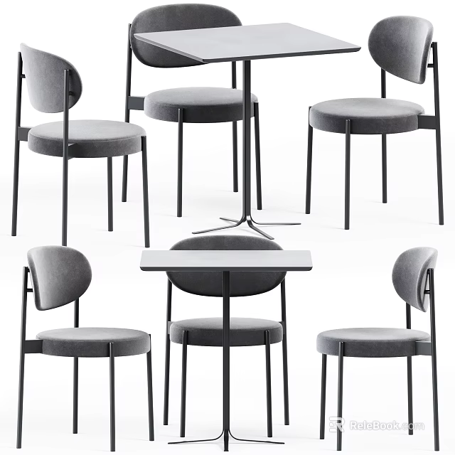 Modern Minimalist Dining Table Set With Gray Seats And Metal Frames 3d model