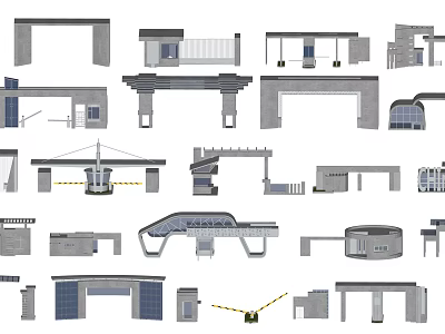 Different Types Of Modern Entrance Gates With Architectural Structures And Canopies 3d model