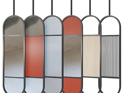 Modern Decorative Room Partitions With Colored Glass And Striped Wooden Panels 3d model
