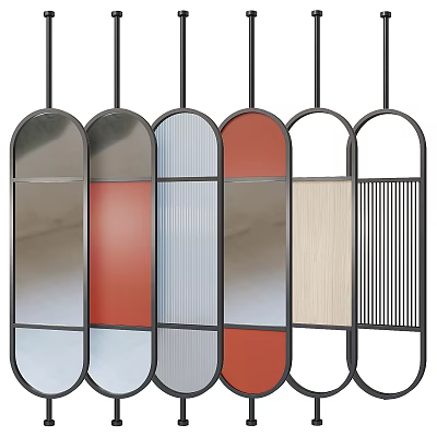 Modern Decorative Room Partitions With Colored Glass And Striped Wooden Panels 3d model