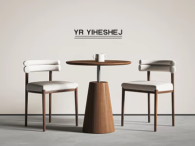 Two Modern Leisure Chairs With Wooden Frame White Cushion And Round Side Table 3d model