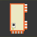 Small Retail Building with Orange Roof White and Orange Striped Awnings Windows and Door