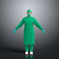 Individual in Full Green Protective Suit With Face Mask and Gloves Isolated on Dark Background 3d model