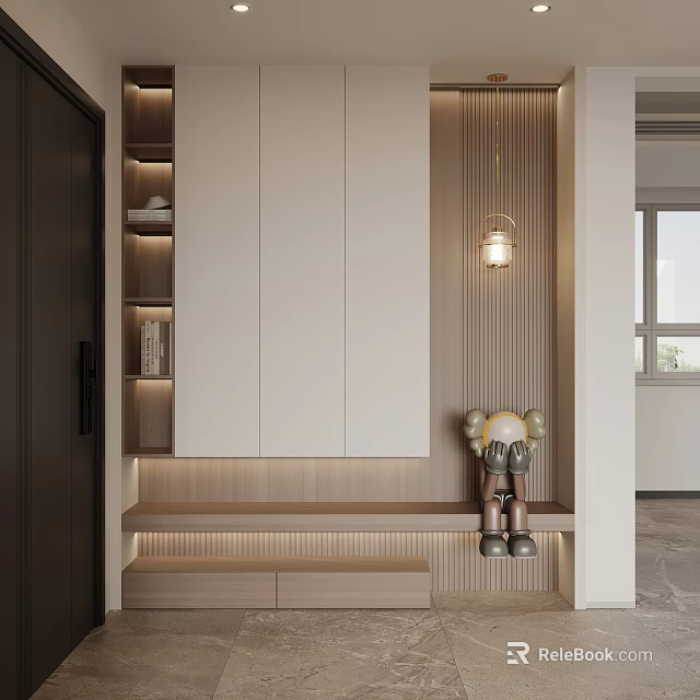 Modern Entryway Shoe Cabinet With Light Strips And Storage Bench Interior Design Shoe Organizer 3d model 