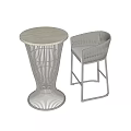 Stylish Woven Bar Stool With Metal Frame Light Fabric Seat And Matching Round Table