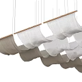 Modern Suspended Ceiling Drapery With Curved Fabric Panels And Wooden Rods