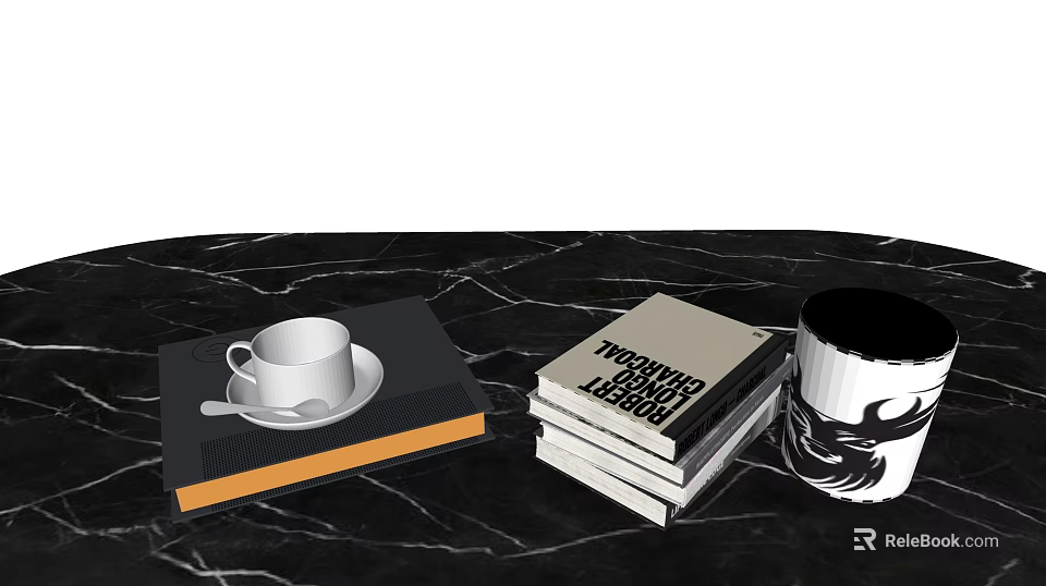 Elegant Decorative Ornament Combination With Stacked Books Ceramic Mug And Tray For Tabletop Decoration 3d model 