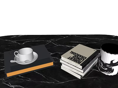 Elegant Decorative Ornament Combination With Stacked Books Ceramic Mug And Tray For Tabletop Decoration 3d model