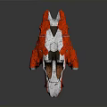 Red And White Cosmic Spaceship Design With Aerospace Thrusters Futuristic Interstellar Vehicle Model
