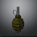 Green Military Grenade With Metal Pin Fuse And Ribbed Surface Design