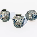 Set of Three Traditional Blue and White Ceramic Jars with Ornate Decorative Patterns