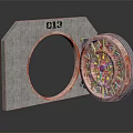 Vintage Industrial Mechanical Component With Circular Opening Gear Structure 013 And Concrete Base