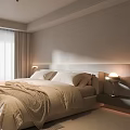 Modern Bedroom Interior With Large Beige Bedding Nightstands Table Lamps And Soft Lighting