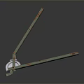 Green Metal Stand with L Shaped Structure Red Rust and White Wheels