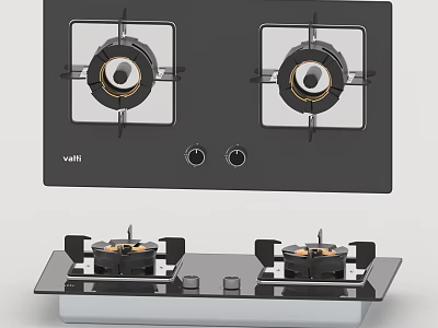 Vatti Gas Stove With Two Burners And Black Modern Panel Design For Kitchen 3d model