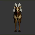 3D Rendered Ram With Curved Horns Brown White Fur Standing On Gray Background