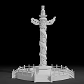 Traditional Chinese Huabiao Column With White Carved Dragon Patterns And Railing Base