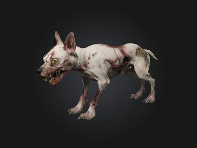 Undead Zombie Dog With Bloodstained Body Open Wounds And Sharp Teeth 3d model