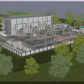 Modern Industrial Factory Building With Steel Structure Multi Story Green Surroundings And Production Equipment