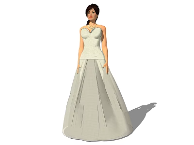 Woman Wearing Elegant White Strapless Long Wedding Gown With Full Skirt 3d model