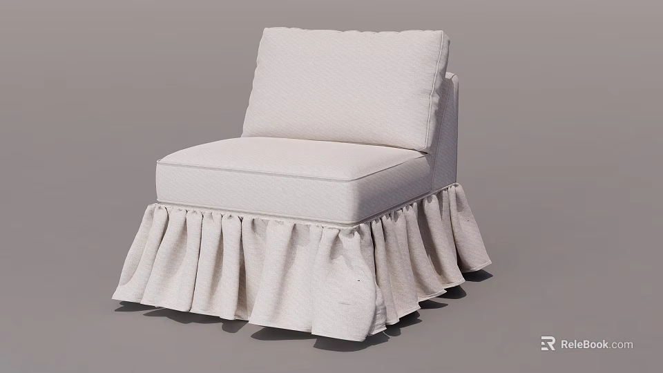 Light Fabric Single Sofa With Square Backrest And Pleated Skirt Base Design 3d model