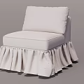 Light Fabric Single Sofa With Square Backrest And Pleated Skirt Base Design 3d model