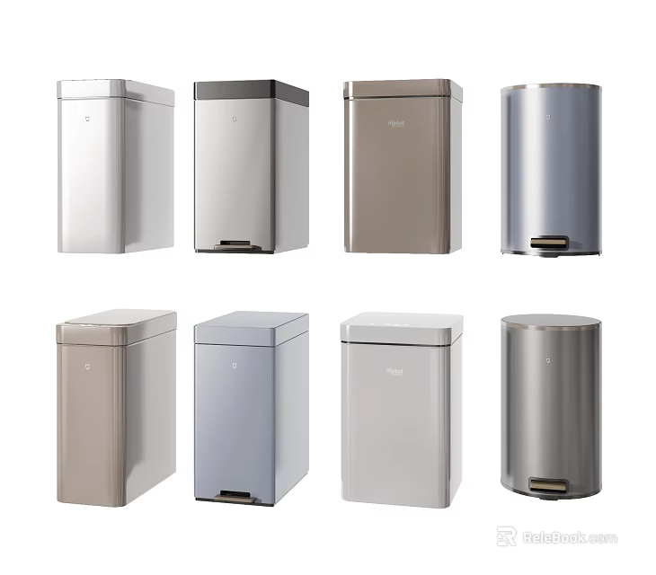 Public Facilities Trash Bins With Various Designs Stainless Steel And Pedal Operation 3d model 