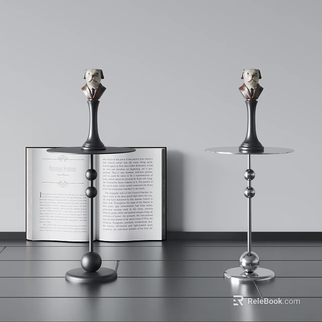 Stylish Modern Side Table With Metal Base Spherical Decorations And Figure Head Accent 3d model 