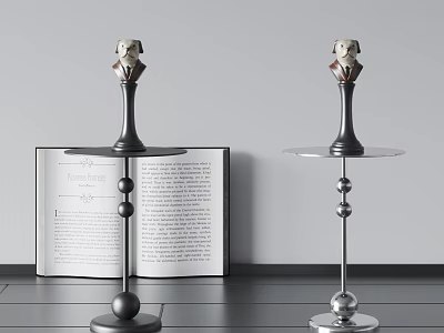 Stylish Modern Side Table With Metal Base Spherical Decorations And Figure Head Accent 3d model