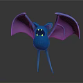 Blue Bat Game Movie Character With Purple Spread Wings Sharp Fangs And Standing Pose