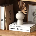 Modern Decorative Ornament Combination With Wooden Bookshelf Stacked Books And Minimalist Decor Items