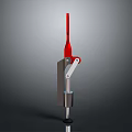 Red And Silver Metal Weapon With Long Red Barrel And Black Base Structure