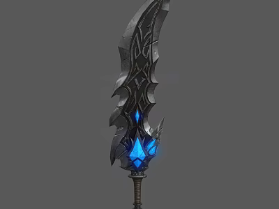 Decorative Black Metal Sword With Intricate Patterns And Blue Glowing Gemstones 3d model