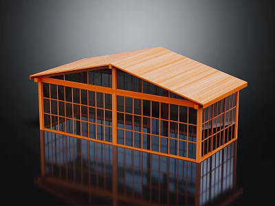 Modern Wooden House Featuring Sloped Wooden Roof And Large Glass Windows 3d model
