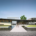 Modern New Chinese Architecture Aerial View With Courtyard Water Features And Greenery